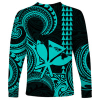 Custom Happy King Kamehameha Day Hawaii Long Sleeve Shirt Paradise of the Pacific Tribal Kakau with Kanaka Maoli - Turquoise - Wonder Print Shop
