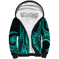 Custom Happy King Kamehameha Day Hawaii Sherpa Hoodie Paradise of the Pacific Tribal Kakau with Kanaka Maoli - Turquoise - Wonder Print Shop
