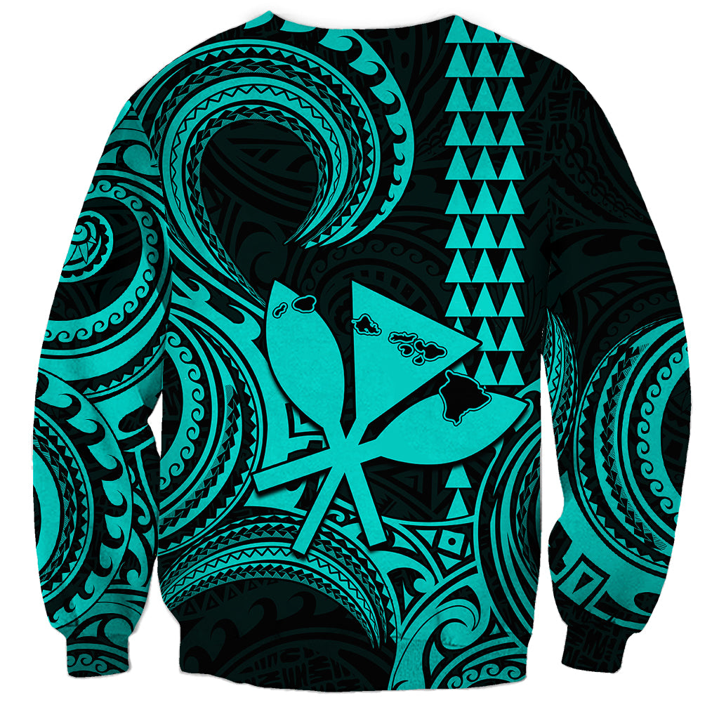 Custom Happy King Kamehameha Day Hawaii Sweatshirt Paradise of the Pacific Tribal Kakau with Kanaka Maoli - Turquoise - Wonder Print Shop