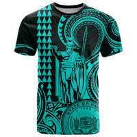 Custom Happy King Kamehameha Day Hawaii T Shirt Paradise of the Pacific Tribal Kakau with Kanaka Maoli - Turquoise - Wonder Print Shop