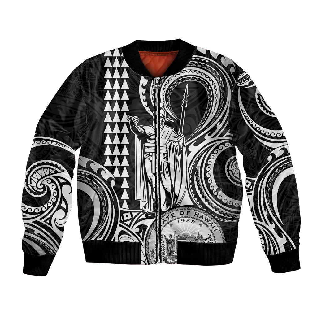 Custom Happy King Kamehameha Day Hawaii Bomber Jacket Paradise of the Pacific Tribal Kakau with Kanaka Maoli - White LT9 - Wonder Print Shop