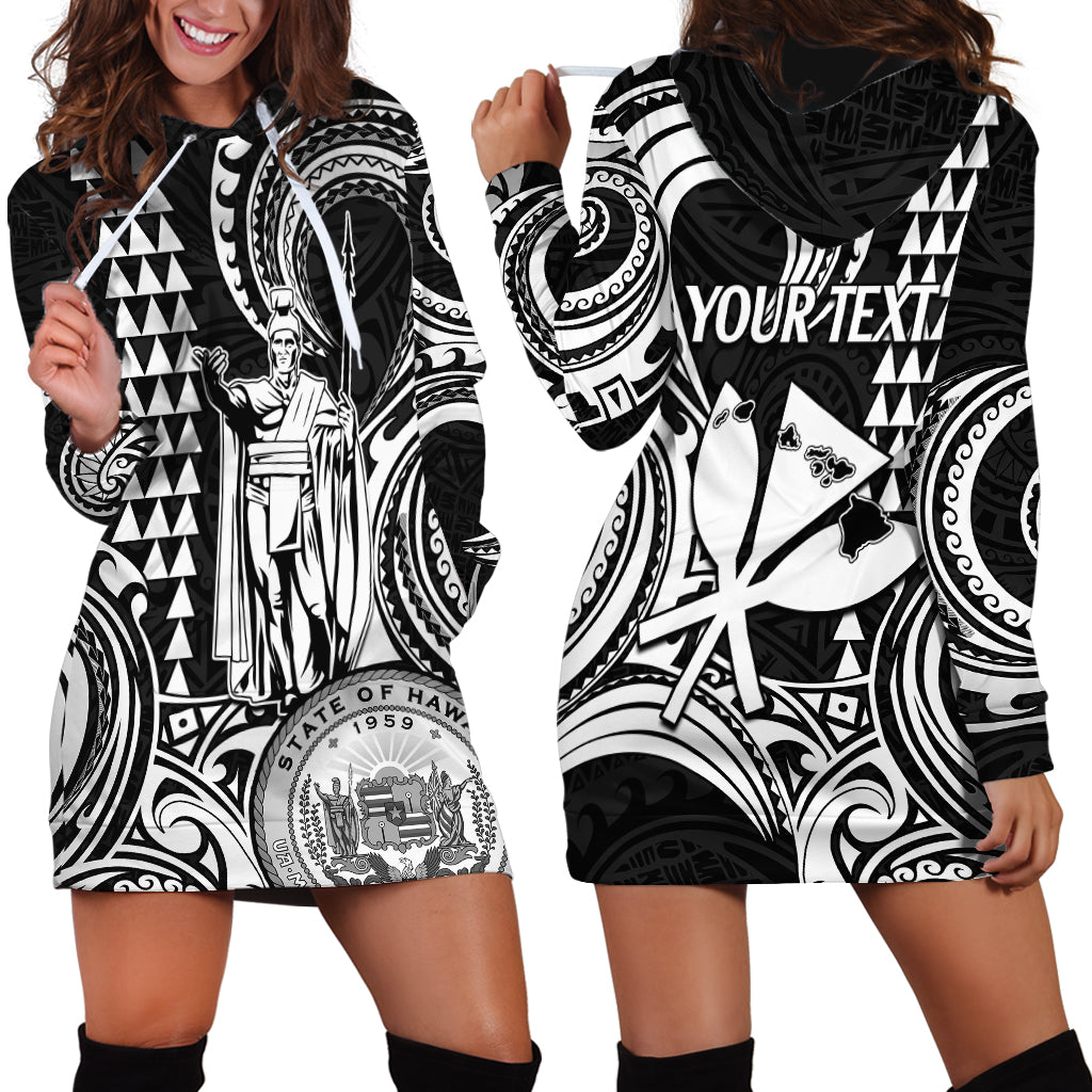 Custom Happy King Kamehameha Day Hawaii Hoodie Dress Paradise of the Pacific Tribal Kakau with Kanaka Maoli - White - Wonder Print Shop