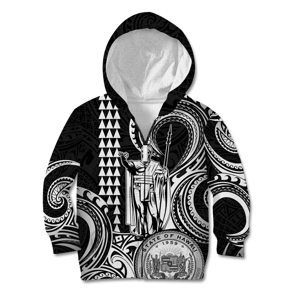 Custom Happy King Kamehameha Day Hawaii Kid Hoodie Paradise of the Pacific Tribal Kakau with Kanaka Maoli - White - Wonder Print Shop
