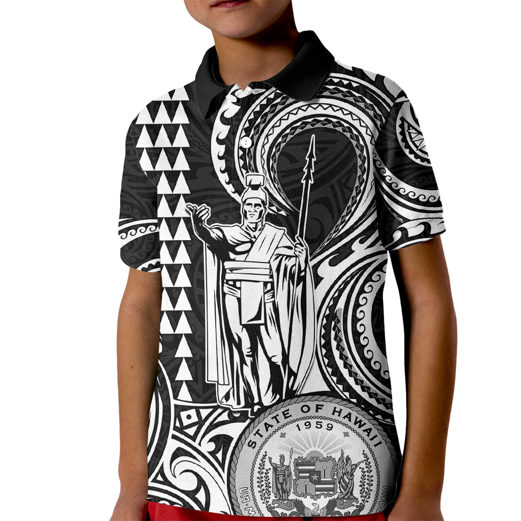 Custom Happy King Kamehameha Day Hawaii Kid Polo Shirt Paradise of the Pacific Tribal Kakau with Kanaka Maoli - White - Wonder Print Shop