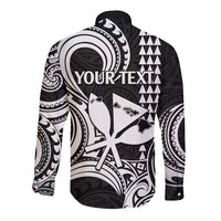 Custom Happy King Kamehameha Day Hawaii Long Sleeve Button Shirt Paradise of the Pacific Tribal Kakau with Kanaka Maoli - White - Wonder Print Shop