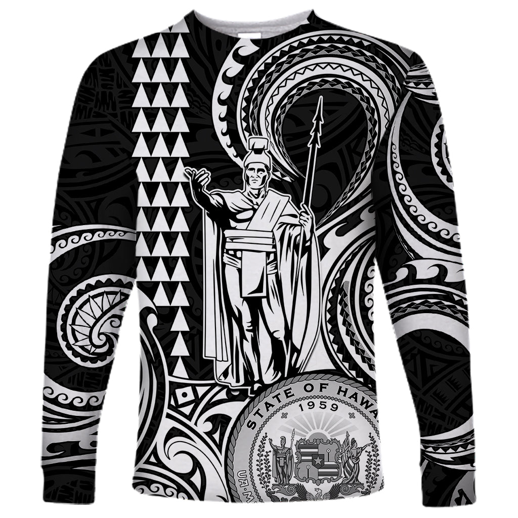 Custom Happy King Kamehameha Day Hawaii Long Sleeve Shirt Paradise of the Pacific Tribal Kakau with Kanaka Maoli - White - Wonder Print Shop