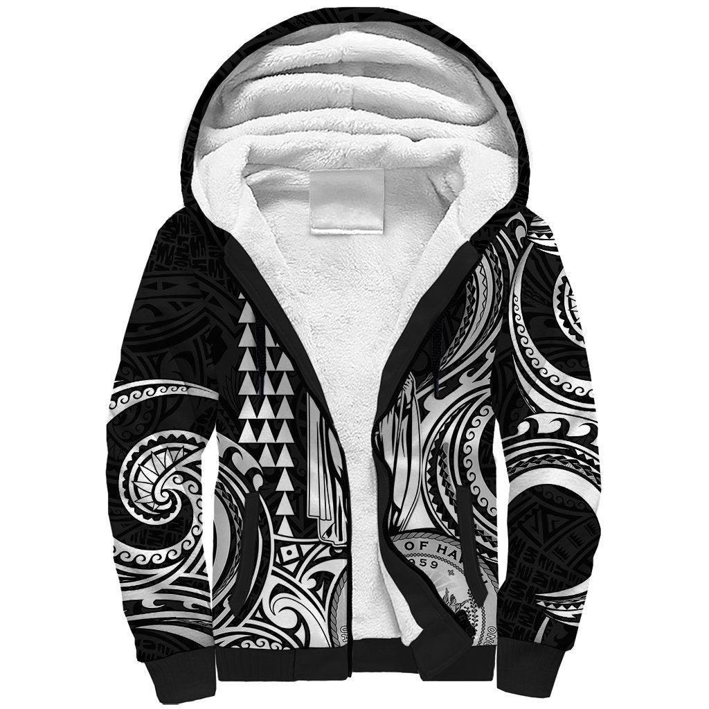 Custom Happy King Kamehameha Day Hawaii Sherpa Hoodie Paradise of the Pacific Tribal Kakau with Kanaka Maoli - White - Wonder Print Shop
