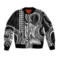 Custom Happy King Kamehameha Day Hawaii Sleeve Zip Bomber Jacket Paradise of the Pacific Tribal Kakau with Kanaka Maoli - White - Wonder Print Shop