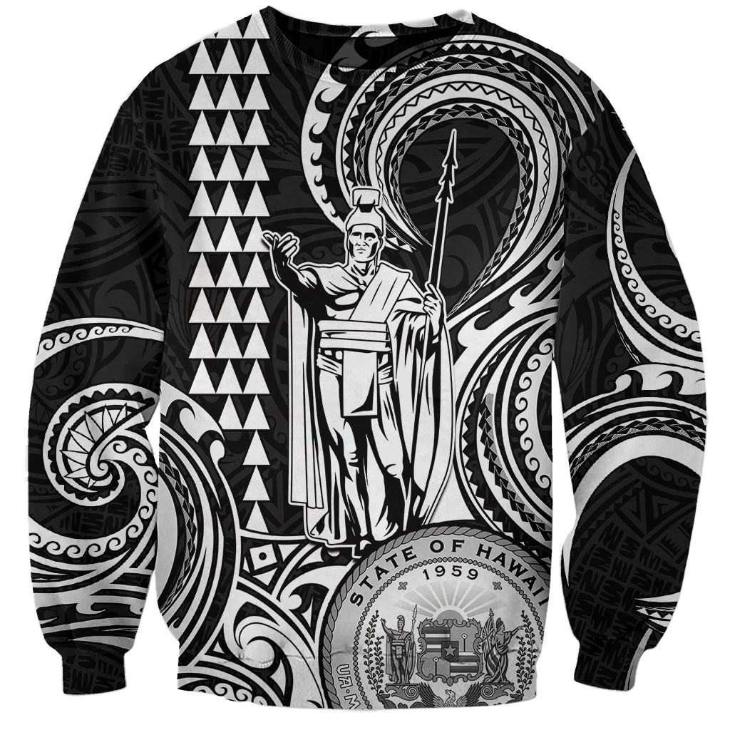 Custom Happy King Kamehameha Day Hawaii Sweatshirt Paradise of the Pacific Tribal Kakau with Kanaka Maoli - White - Wonder Print Shop