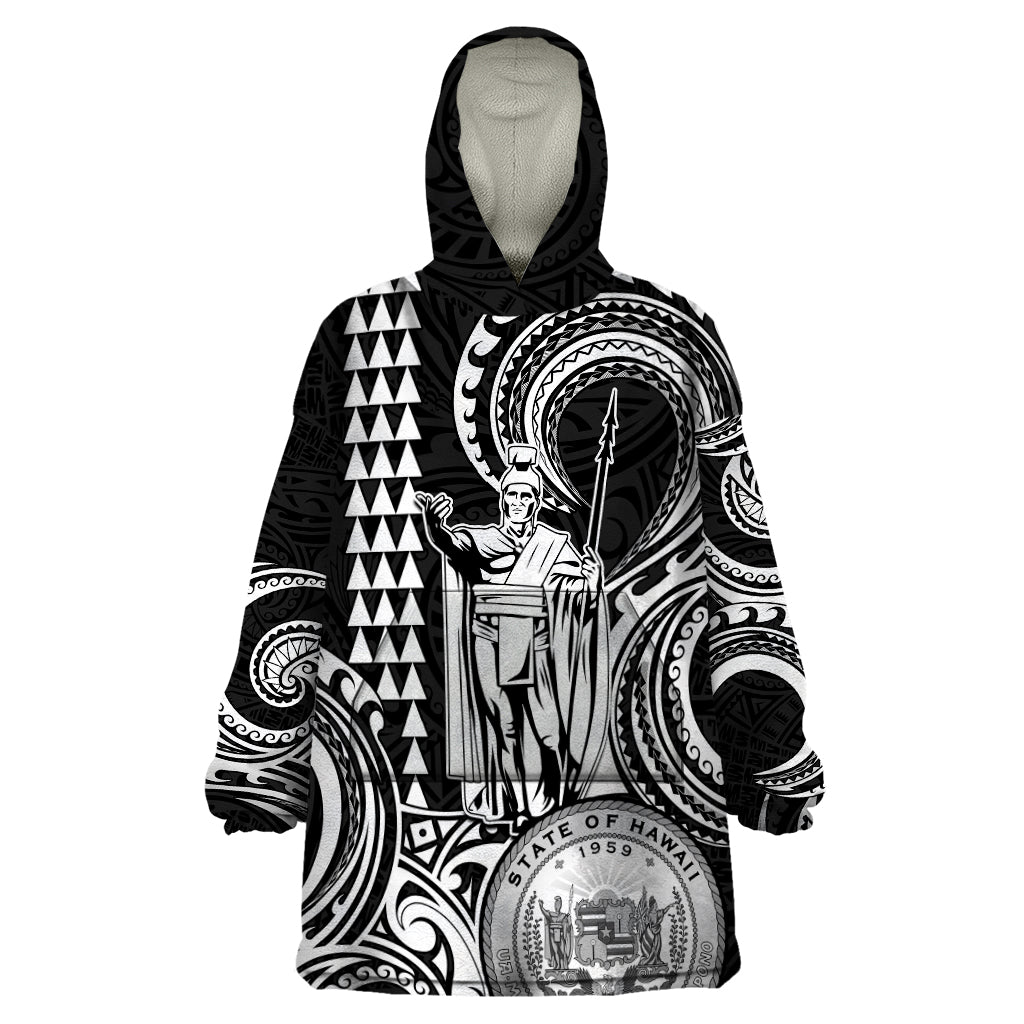 Custom Happy King Kamehameha Day Hawaii Wearable Blanket Hoodie Paradise of the Pacific Tribal Kakau with Kanaka Maoli - White - Wonder Print Shop