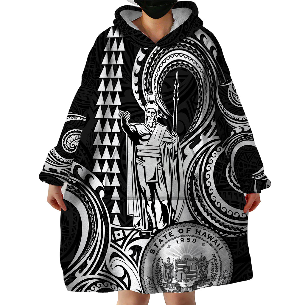 Custom Happy King Kamehameha Day Hawaii Wearable Blanket Hoodie Paradise of the Pacific Tribal Kakau with Kanaka Maoli - White - Wonder Print Shop