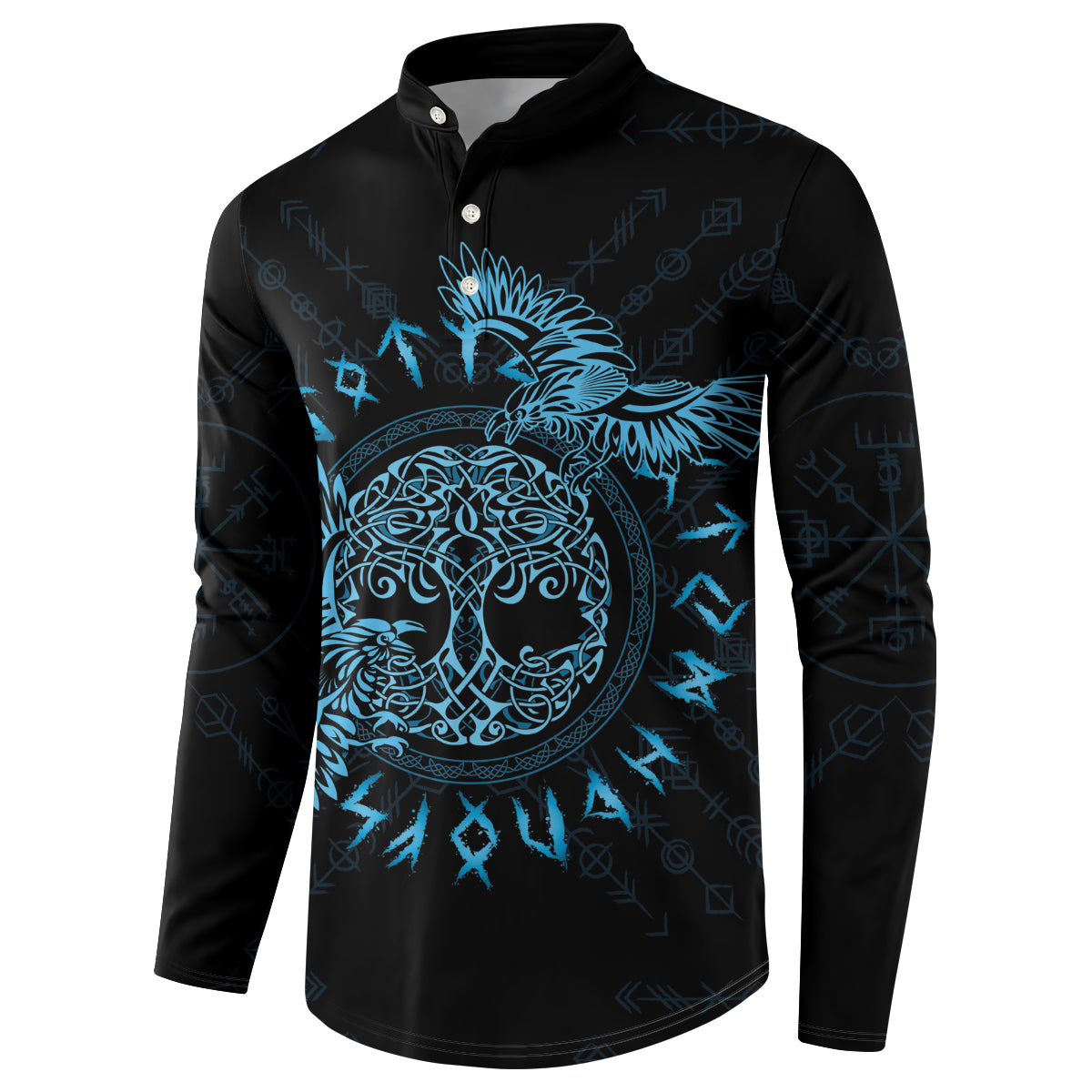 Personalized Odin's Celtic Raven Button Sweatshirt Blue Scandinavian Tattoo LT9 - Wonder Print Shop