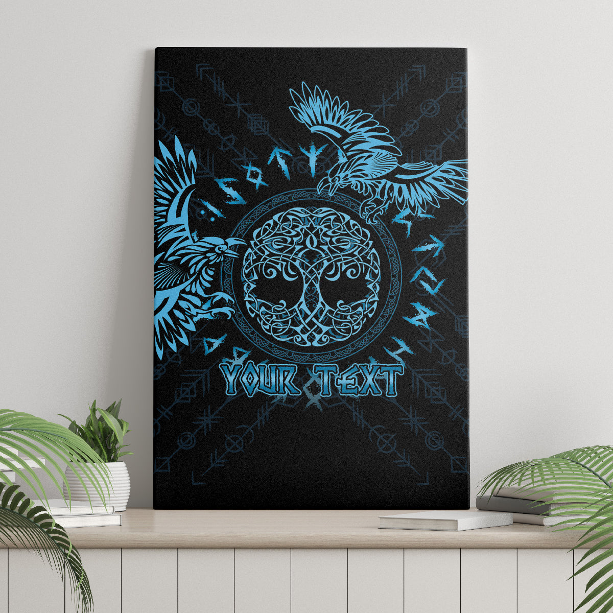Personalized Odin's Celtic Raven Canvas Wall Art Blue Scandinavian Tattoo LT9 - Wonder Print Shop