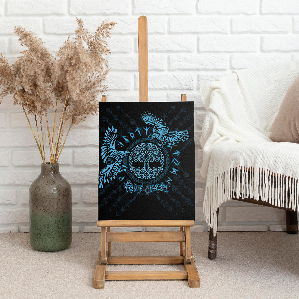 Personalized Odin's Celtic Raven Canvas Wall Art Blue Scandinavian Tattoo LT9 - Wonder Print Shop