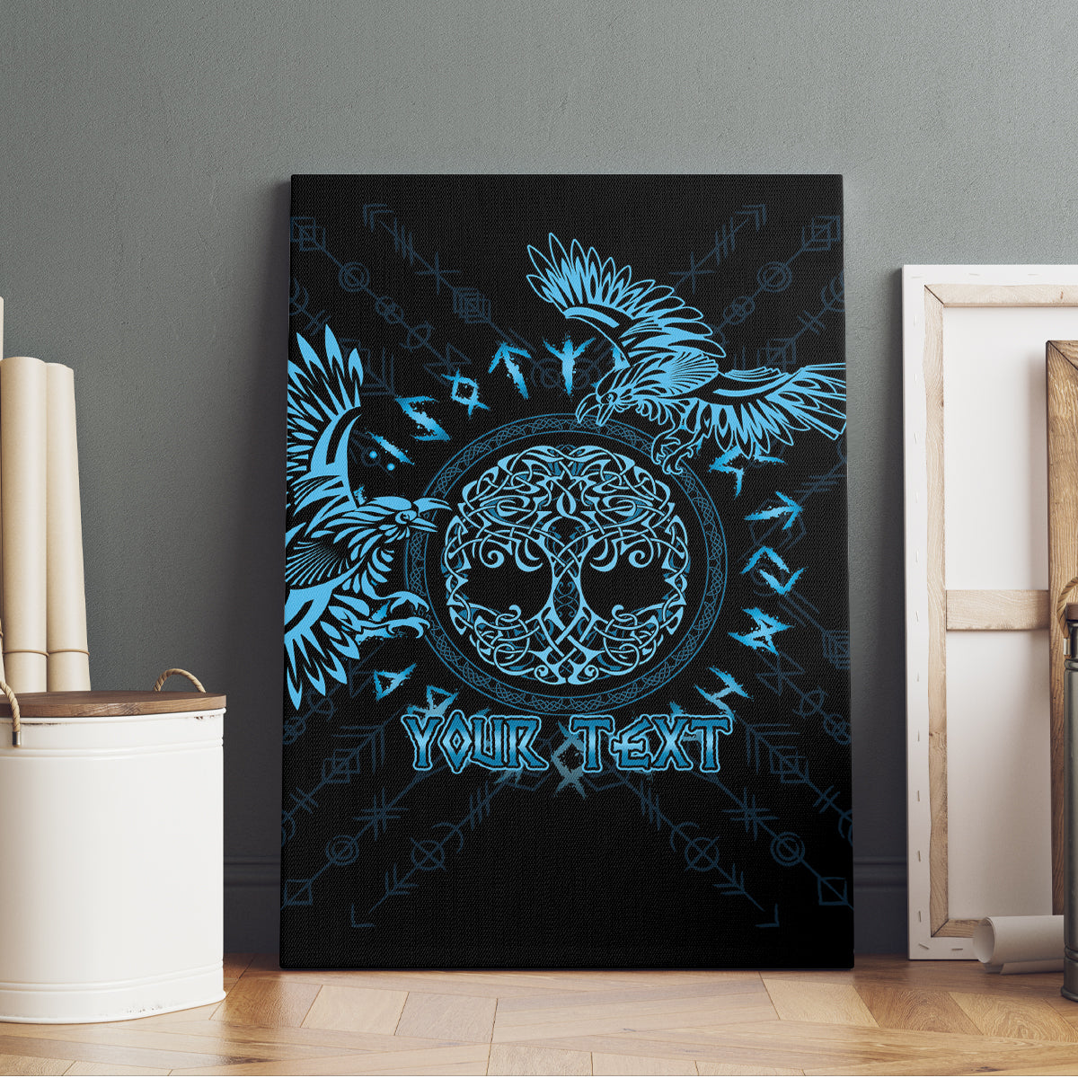 Personalized Odin's Celtic Raven Canvas Wall Art Blue Scandinavian Tattoo LT9 - Wonder Print Shop