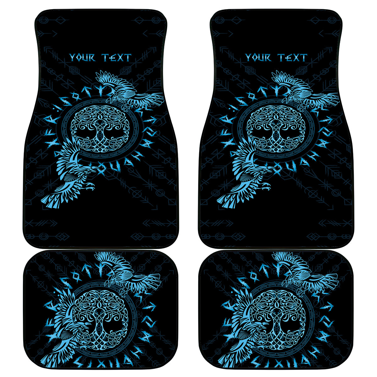 Personalized Odin's Celtic Raven Car Mats Blue Scandinavian Tattoo LT9 - Wonder Print Shop