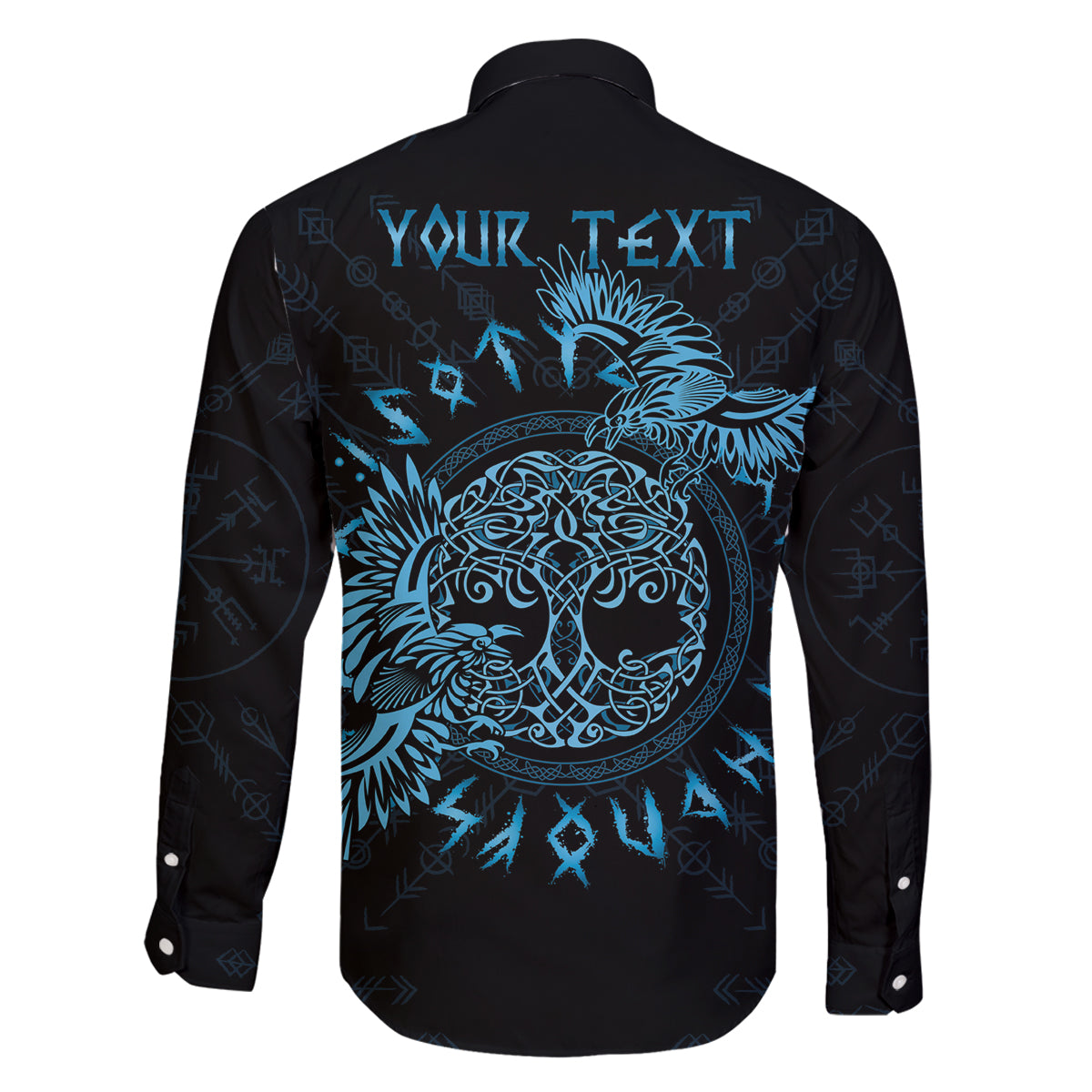 Personalized Odin's Celtic Raven Family Matching Long Sleeve Bodycon Dress and Hawaiian Shirt Blue Scandinavian Tattoo LT9 - Wonder Print Shop