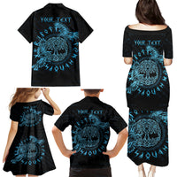 Personalized Odin's Celtic Raven Family Matching Puletasi and Hawaiian Shirt Blue Scandinavian Tattoo - Wonder Print Shop
