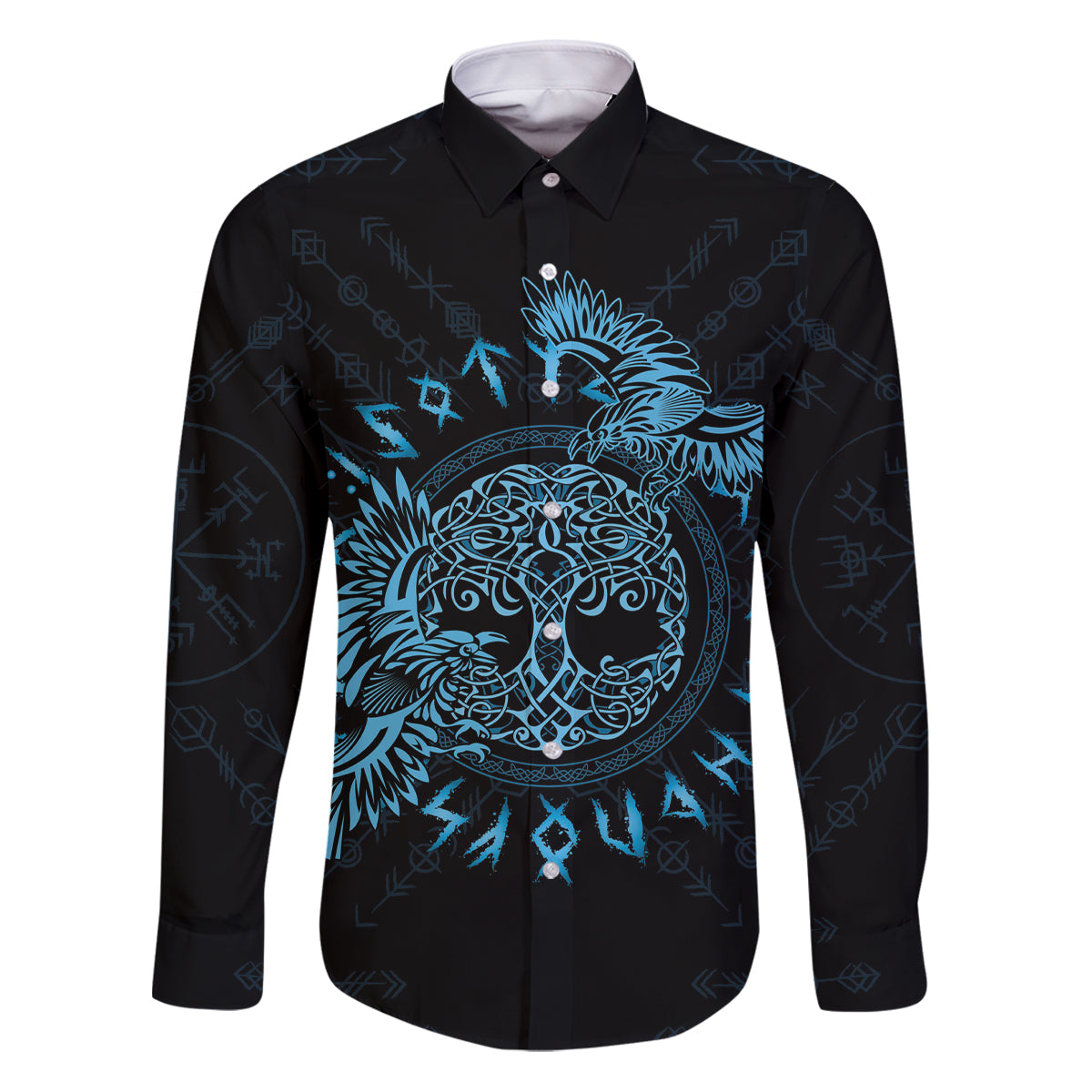 Personalized Odin's Celtic Raven Family Matching Puletasi and Hawaiian Shirt Blue Scandinavian Tattoo - Wonder Print Shop