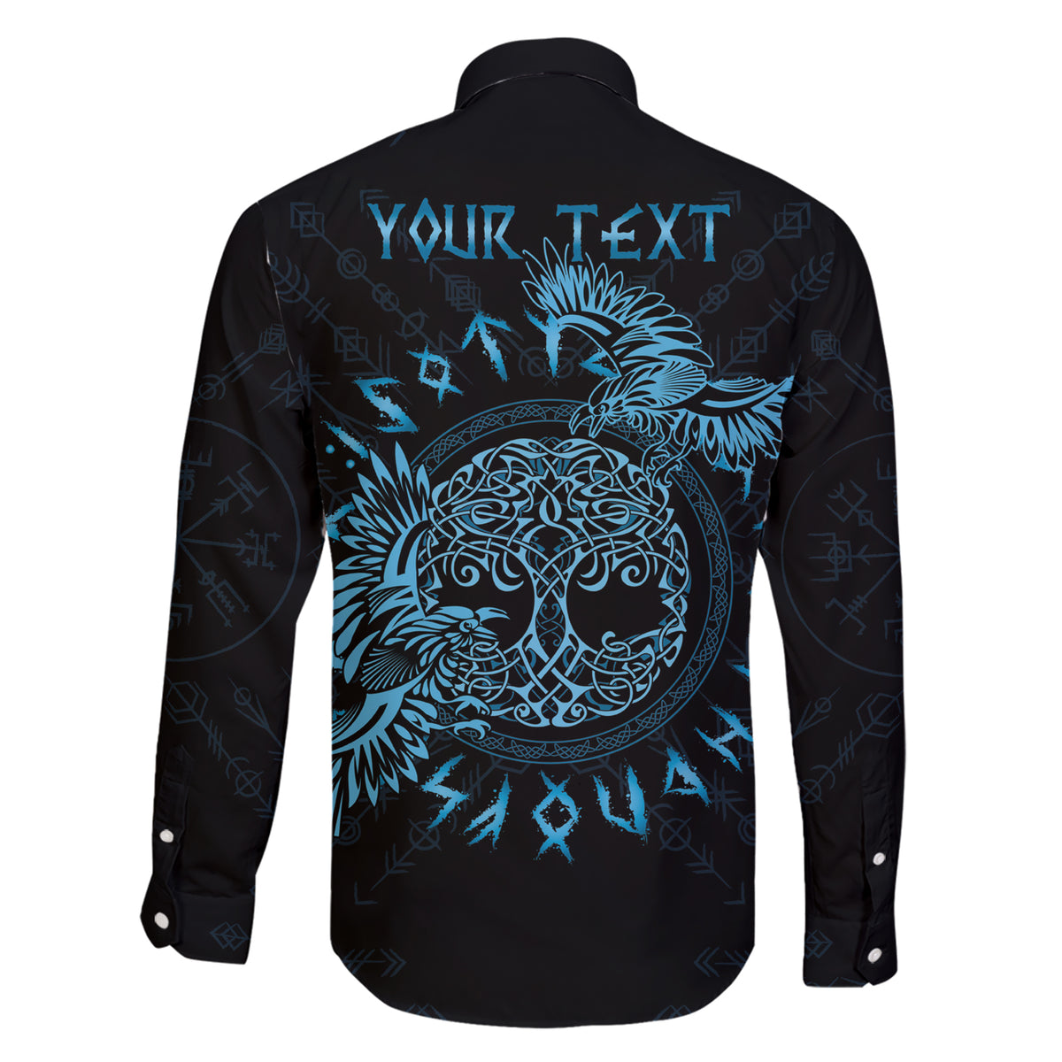 Personalized Odin's Celtic Raven Family Matching Short Sleeve Bodycon Dress and Hawaiian Shirt Blue Scandinavian Tattoo - Wonder Print Shop