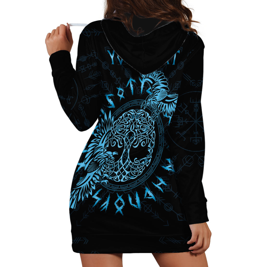 Personalized Odin's Celtic Raven Hoodie Dress Blue Scandinavian Tattoo - Wonder Print Shop