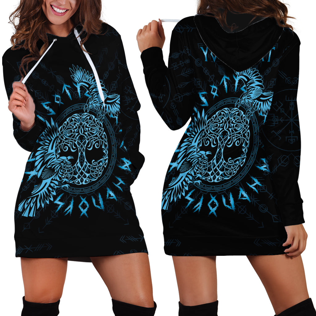 Personalized Odin's Celtic Raven Hoodie Dress Blue Scandinavian Tattoo - Wonder Print Shop