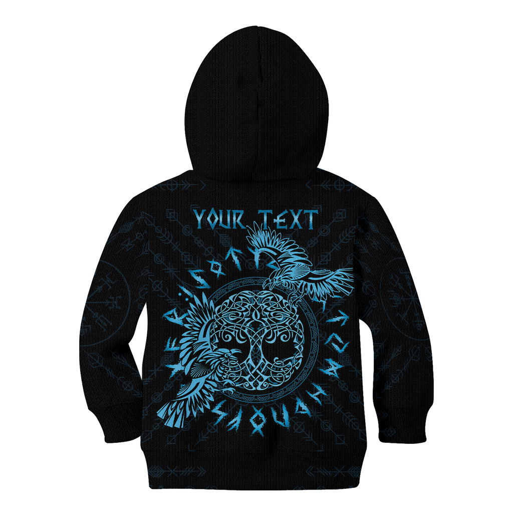 Personalized Odin's Celtic Raven Kid Hoodie Blue Scandinavian Tattoo - Wonder Print Shop