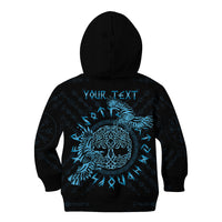 Personalized Odin's Celtic Raven Kid Hoodie Blue Scandinavian Tattoo - Wonder Print Shop