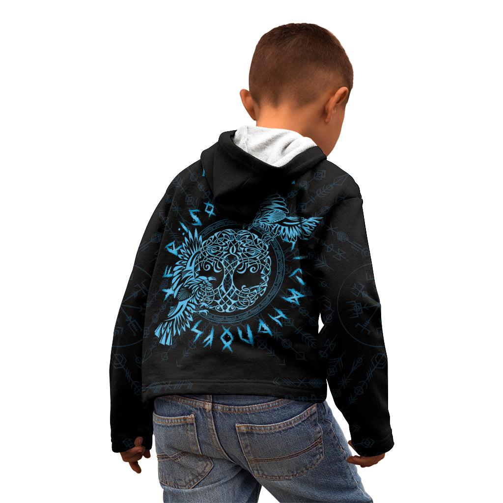 Personalized Odin's Celtic Raven Kid Hoodie Blue Scandinavian Tattoo - Wonder Print Shop