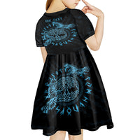 Personalized Odin's Celtic Raven Kid Short Sleeve Dress Blue Scandinavian Tattoo - Wonder Print Shop