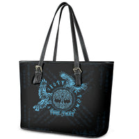 Personalized Odin's Celtic Raven Leather Tote Bag Blue Scandinavian Tattoo - Wonder Print Shop