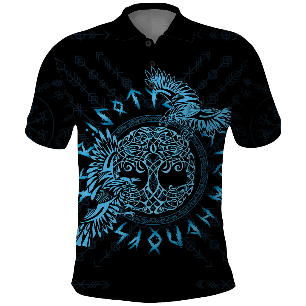 Personalized Odin's Celtic Raven Polo Shirt Blue Scandinavian Tattoo