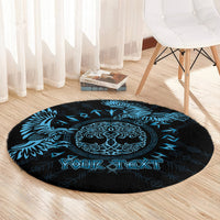 Personalized Odin's Celtic Raven Round Carpet Blue Scandinavian Tattoo