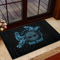 Personalized Odin's Celtic Raven Rubber Doormat Blue Scandinavian Tattoo - Wonder Print Shop