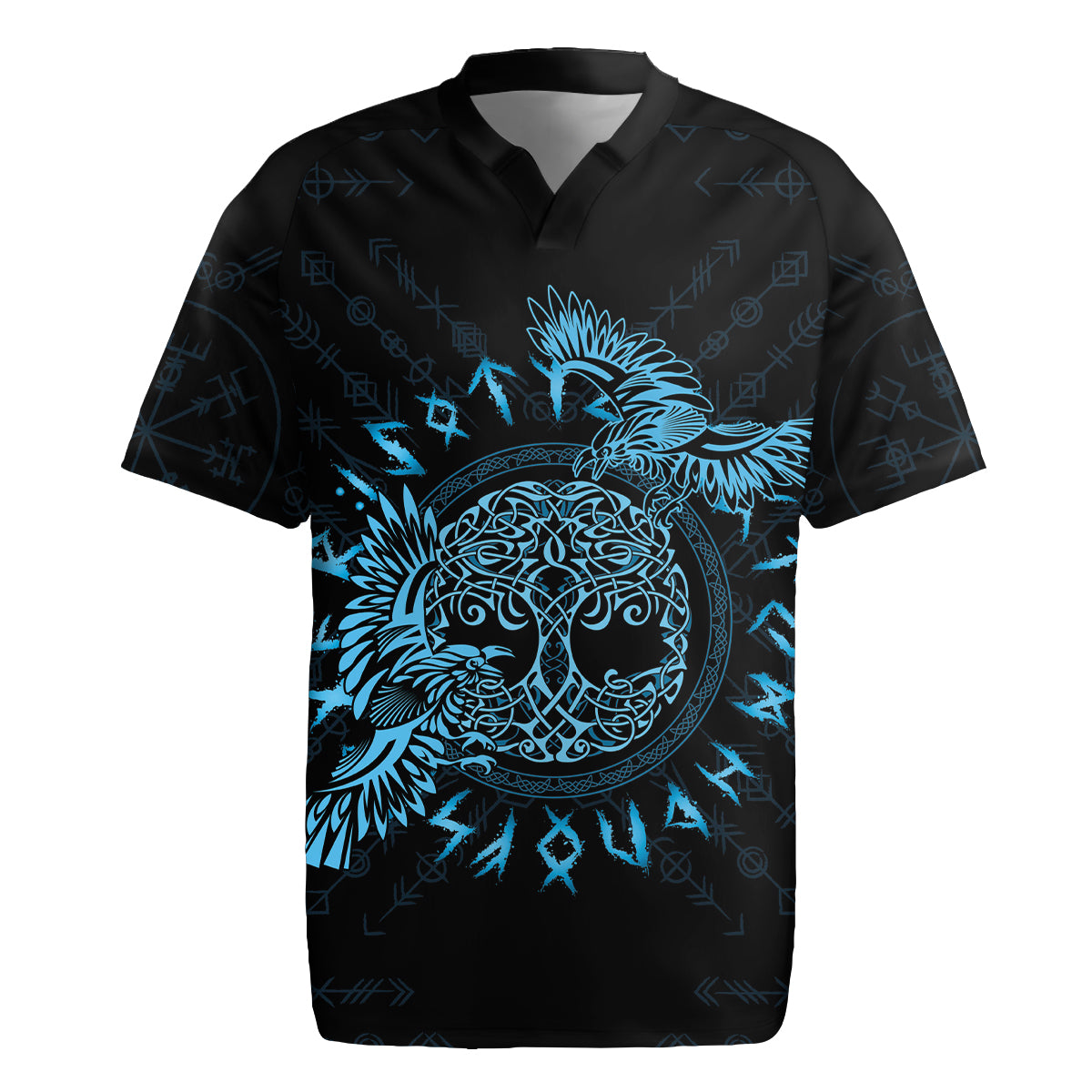 Personalized Odin's Celtic Raven Rugby Jersey Blue Scandinavian Tattoo - Wonder Print Shop