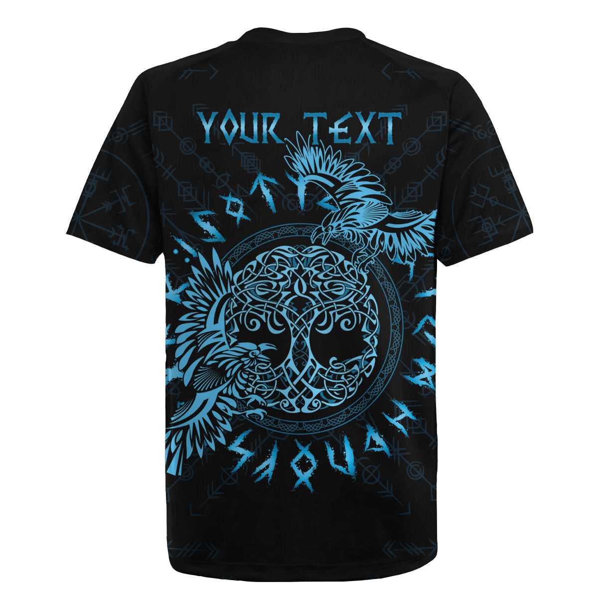 Personalized Odin's Celtic Raven Rugby Jersey Blue Scandinavian Tattoo - Wonder Print Shop