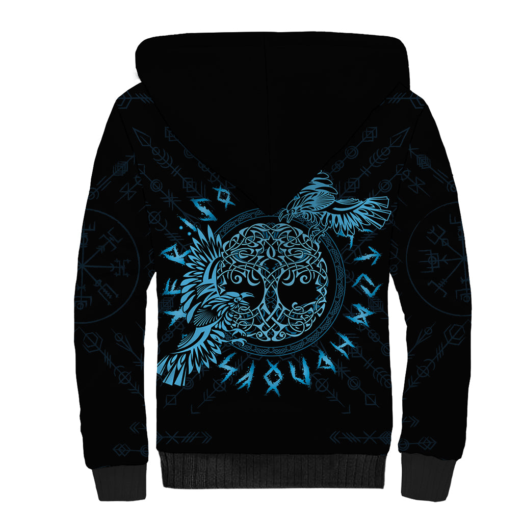 Personalized Odin's Celtic Raven Sherpa Hoodie Blue Scandinavian Tattoo - Wonder Print Shop