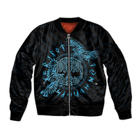 Personalized Odin's Celtic Raven Sleeve Zip Bomber Jacket Blue Scandinavian Tattoo - Wonder Print Shop