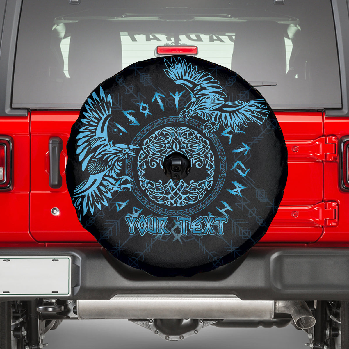 Personalized Odin's Celtic Raven Spare Tire Cover Blue Scandinavian Tattoo - Wonder Print Shop