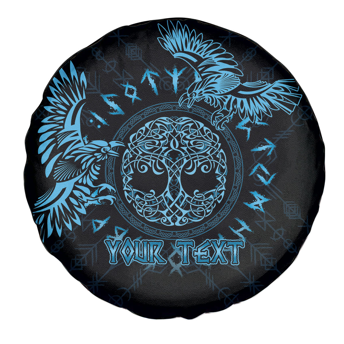 Personalized Odin's Celtic Raven Spare Tire Cover Blue Scandinavian Tattoo - Wonder Print Shop