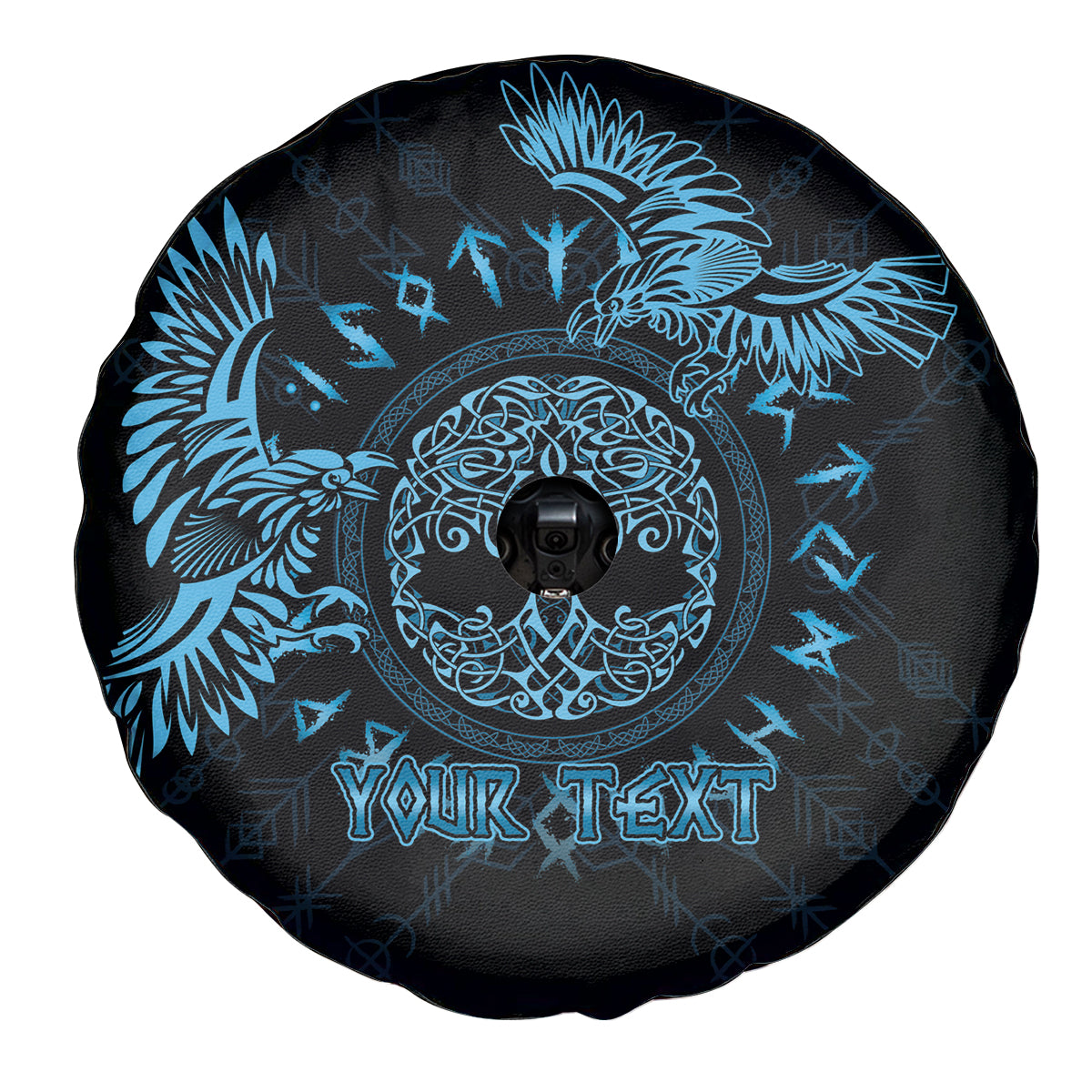 Personalized Odin's Celtic Raven Spare Tire Cover Blue Scandinavian Tattoo - Wonder Print Shop