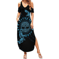 Personalized Odin's Celtic Raven Summer Maxi Dress Blue Scandinavian Tattoo - Wonder Print Shop