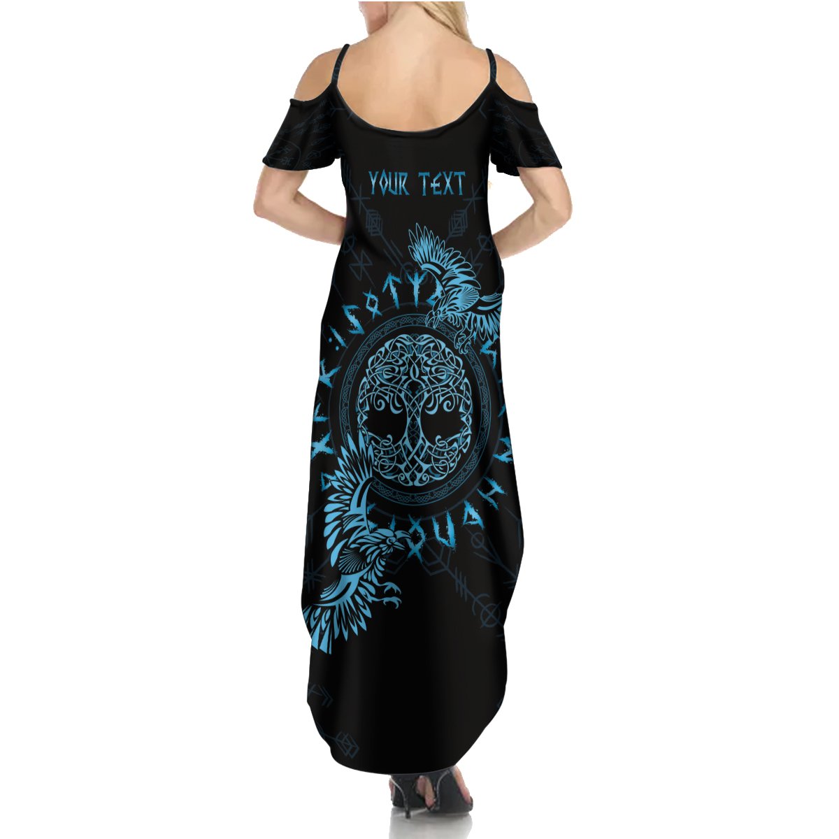 Personalized Odin's Celtic Raven Summer Maxi Dress Blue Scandinavian Tattoo - Wonder Print Shop