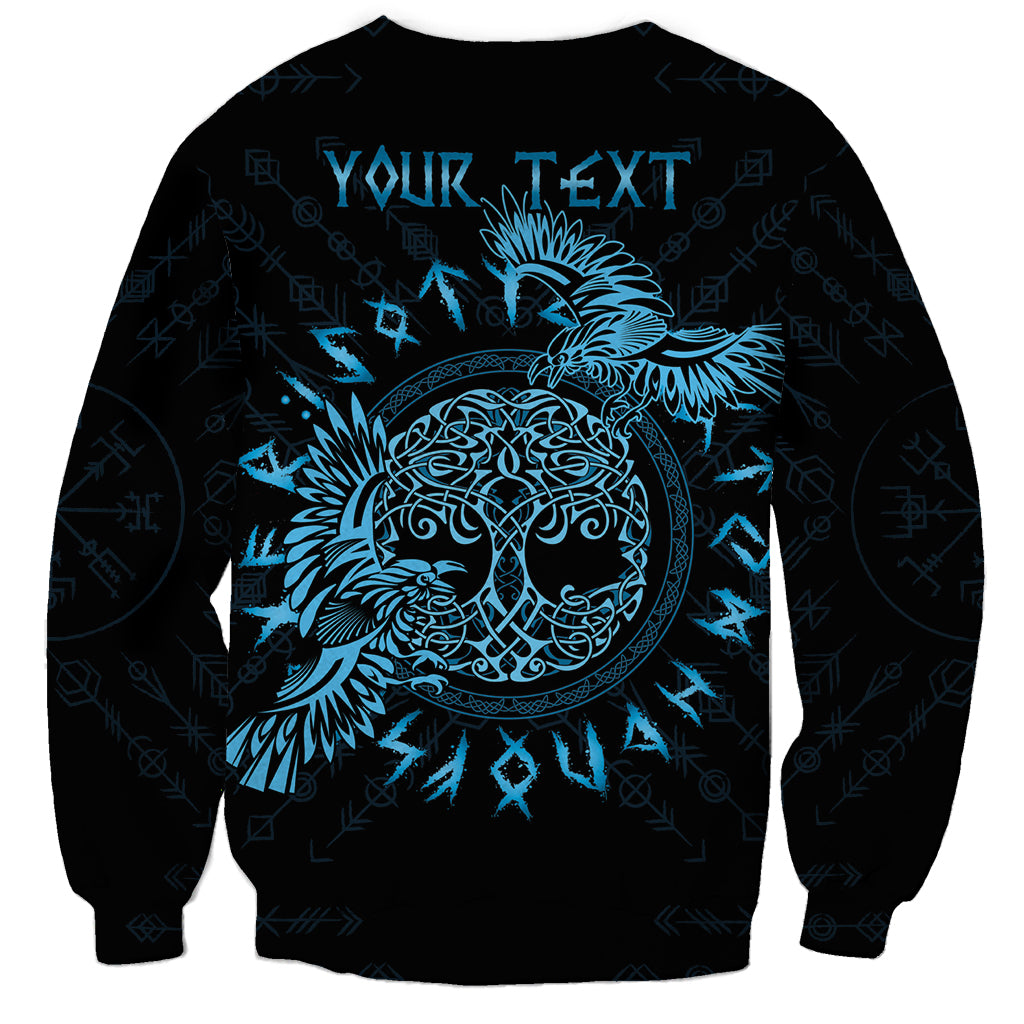 Personalized Odin's Celtic Raven Sweatshirt Blue Scandinavian Tattoo - Wonder Print Shop
