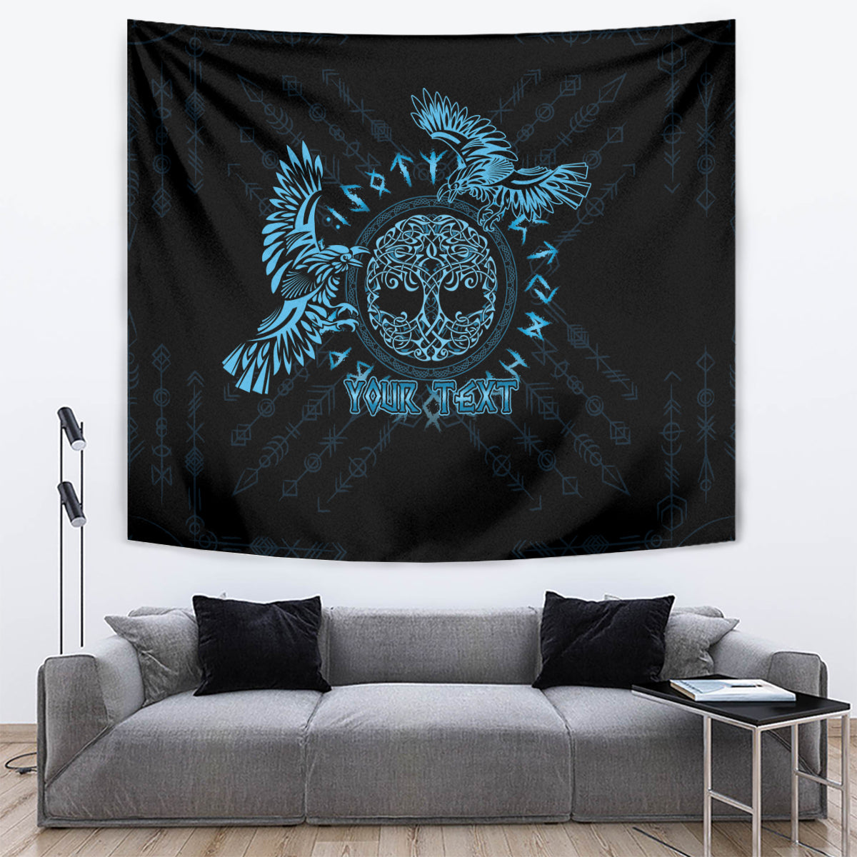 Personalized Odin's Celtic Raven Tapestry Blue Scandinavian Tattoo - Wonder Print Shop