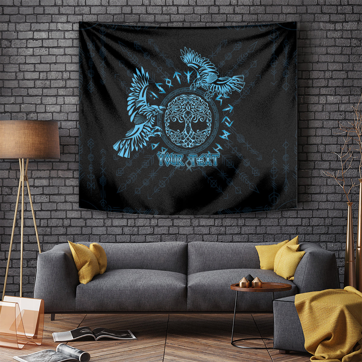 Personalized Odin's Celtic Raven Tapestry Blue Scandinavian Tattoo - Wonder Print Shop
