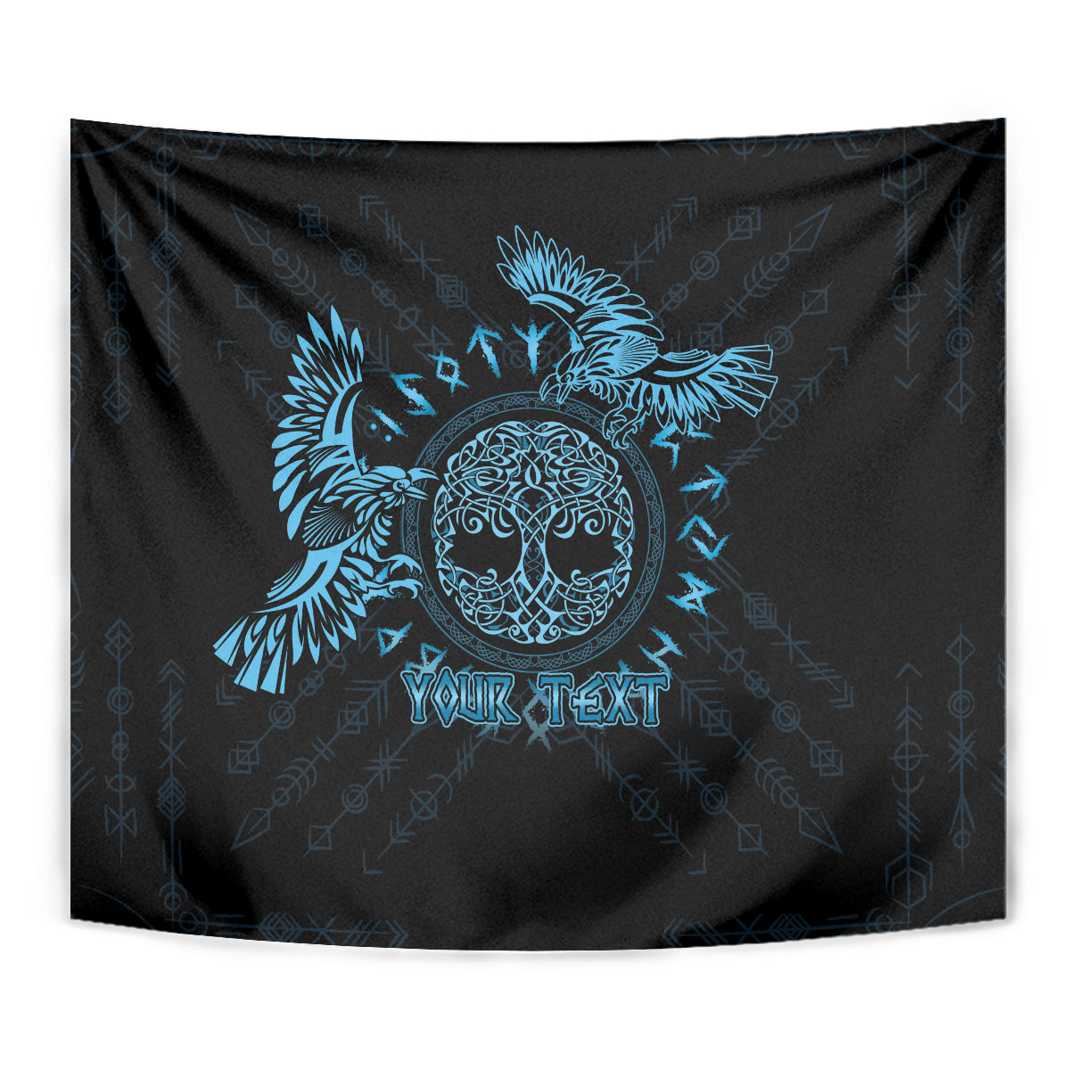 Personalized Odin's Celtic Raven Tapestry Blue Scandinavian Tattoo - Wonder Print Shop