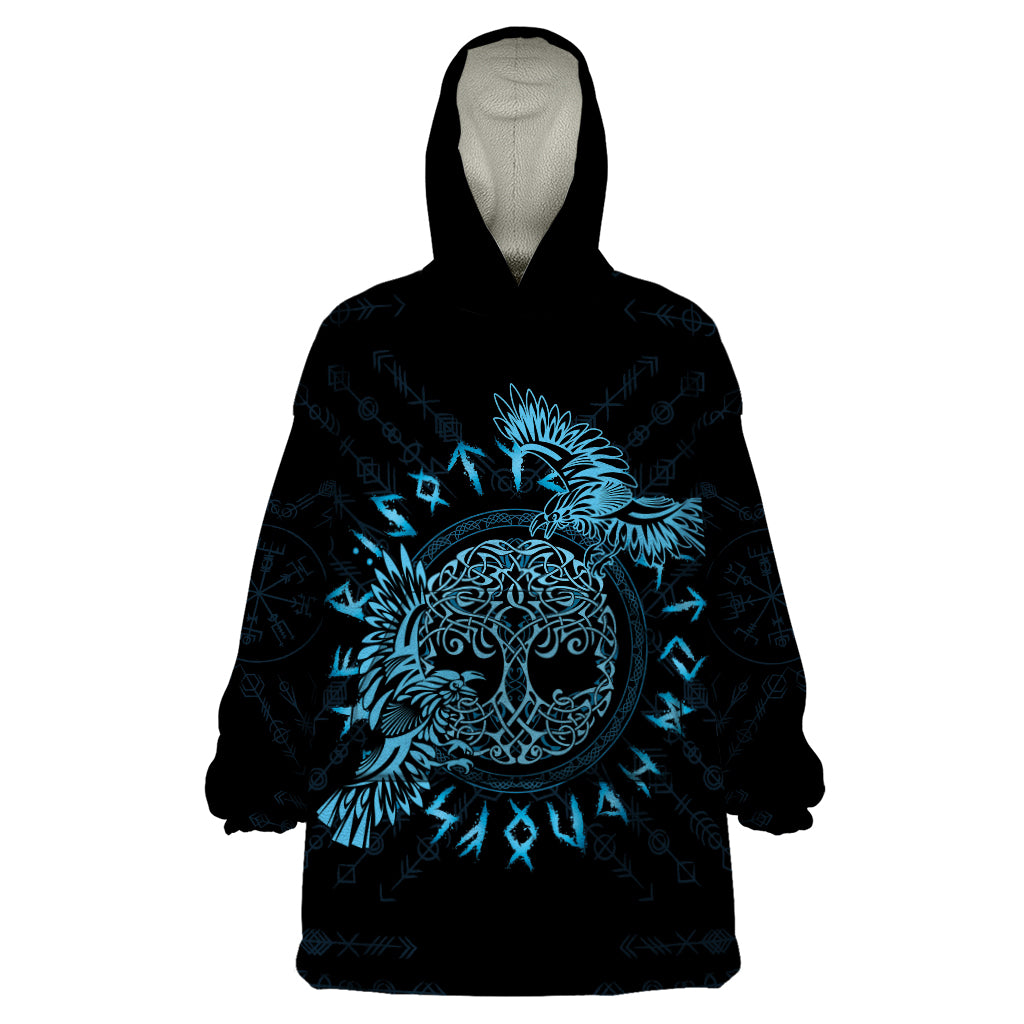 Personalized Odin's Celtic Raven Wearable Blanket Hoodie Blue Scandinavian Tattoo - Wonder Print Shop