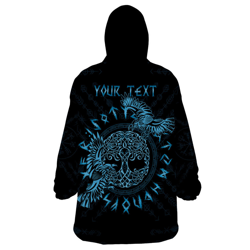 Personalized Odin's Celtic Raven Wearable Blanket Hoodie Blue Scandinavian Tattoo - Wonder Print Shop