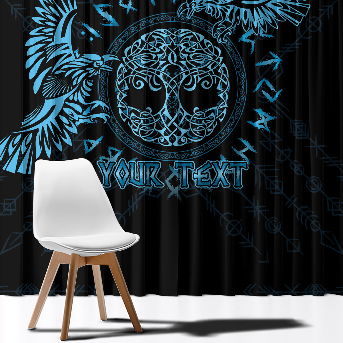 Personalized Odin's Celtic Raven Window Curtain Blue Scandinavian Tattoo - Wonder Print Shop
